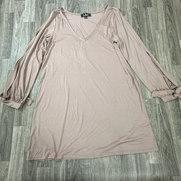 Lulus Mauve Long Sleeve V-Neck Dress Large Modal Blend Made in USA Soft Stretchy - Picture 1 of 5